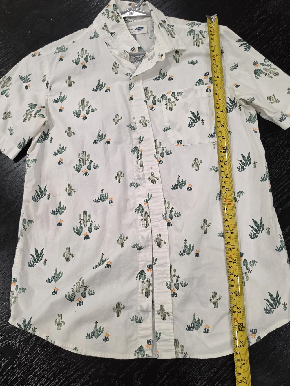 Old Navy White Short-Sleeve Button-Down with Green Cactus Print